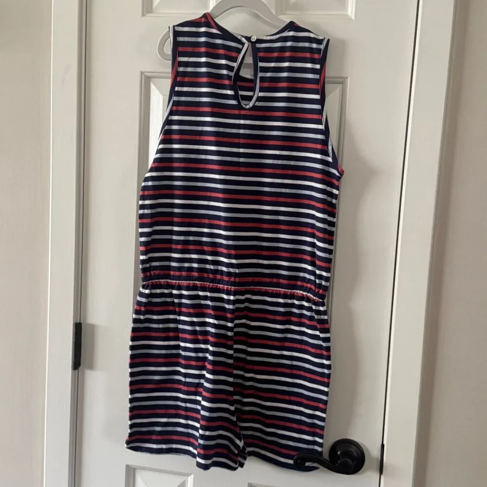 New Classic Prep Girls Addie Romper East Beach Stripe Shortall Size XL
